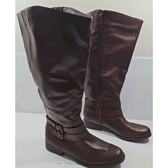 Style & Co Women Style & Co Womens MALIAA Tall Knee High Riding Boot Ankle Zipper Brown Wide Calf